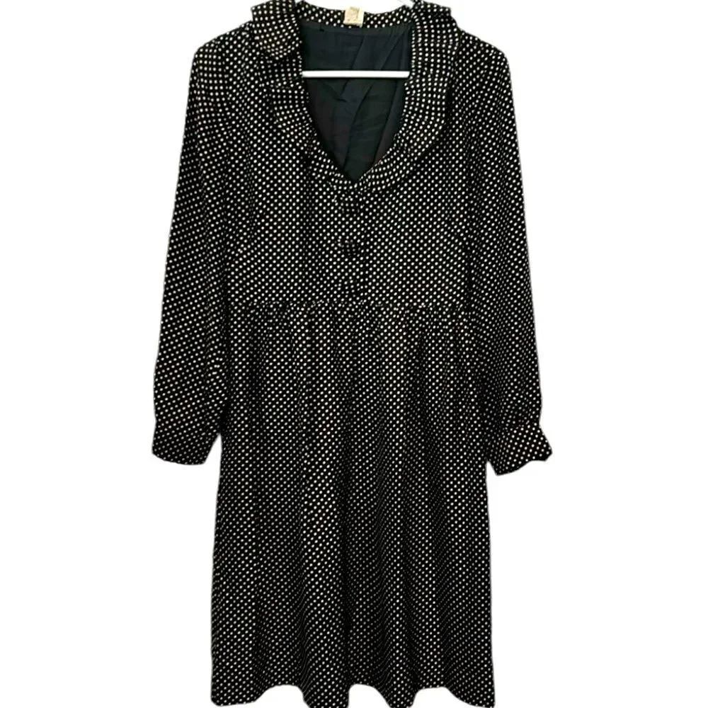 J.Crew black silk dress with cream polkadots size 8